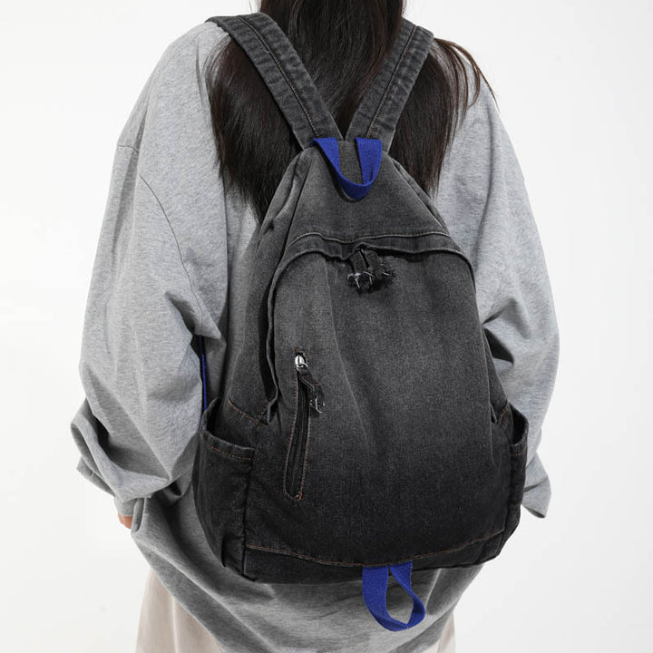 Casual Denim Wash School Backpack Bowlift
