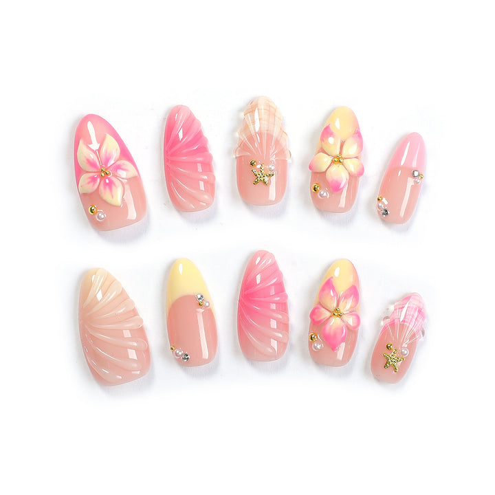 Artificial nail set with floral accents and glitter embellishments Bowlift 1789119239