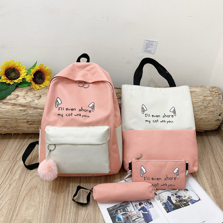 Fun-Themed Cat Print Backpack Set Bowlift