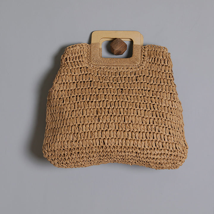 Basket bag with stylish wooden handle Bowlift