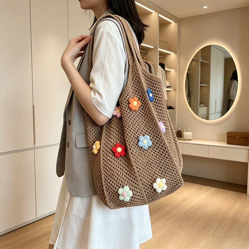 Floral Patterned Crochet Tote Bag Bowlift