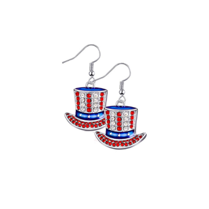 Women's nan patriotic enamel angel wing dangle earrings with stars and stripes motif and layered feather detail Bowlift