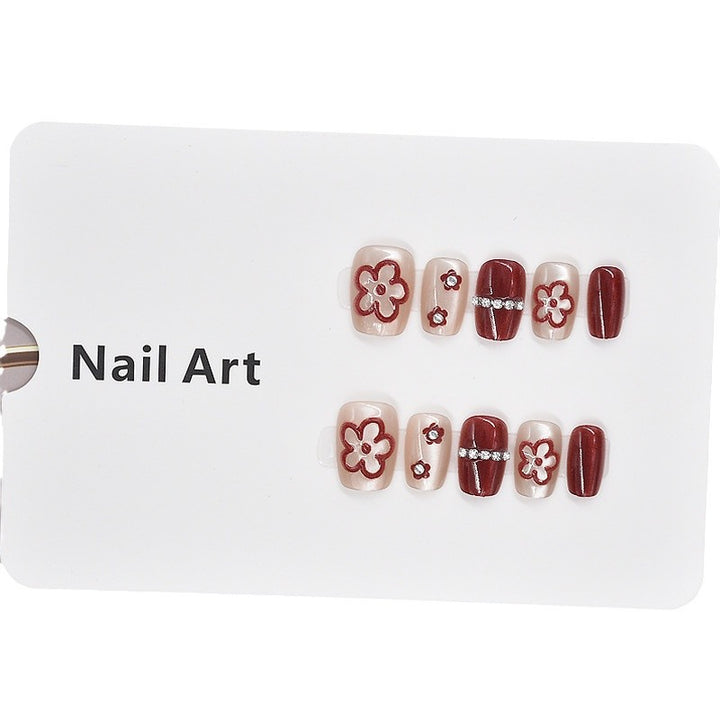 Floral Decorative Press-On Nail Set Bowlift