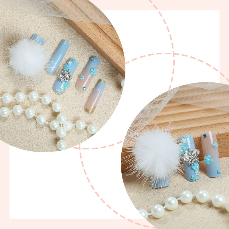Designer Press-On Nail Art Set with Floral and Gem Accents Bowlift