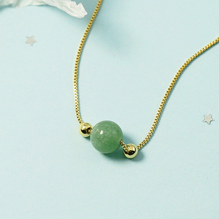 Minimalist Plated Box Chain Necklace with Natural Jade Bead Bowlift