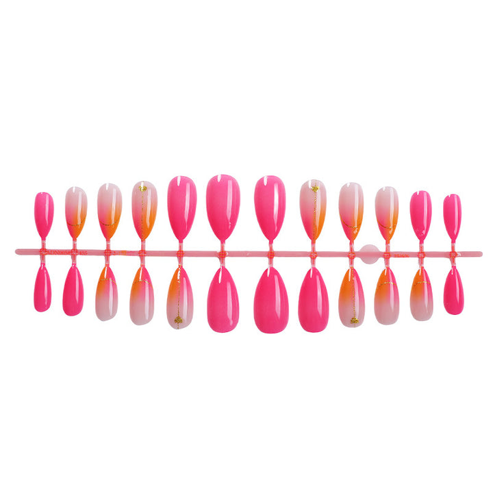 Press-On Nail Set with Vibrant Gradient Design and Golden Accents Bowlift