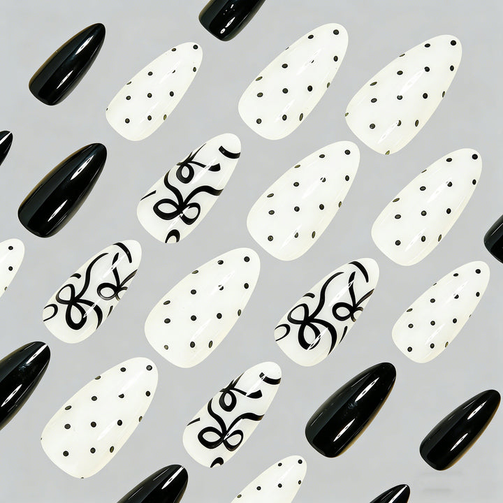 Artistic Press-On Nail Set with Bow Designs Bowlift