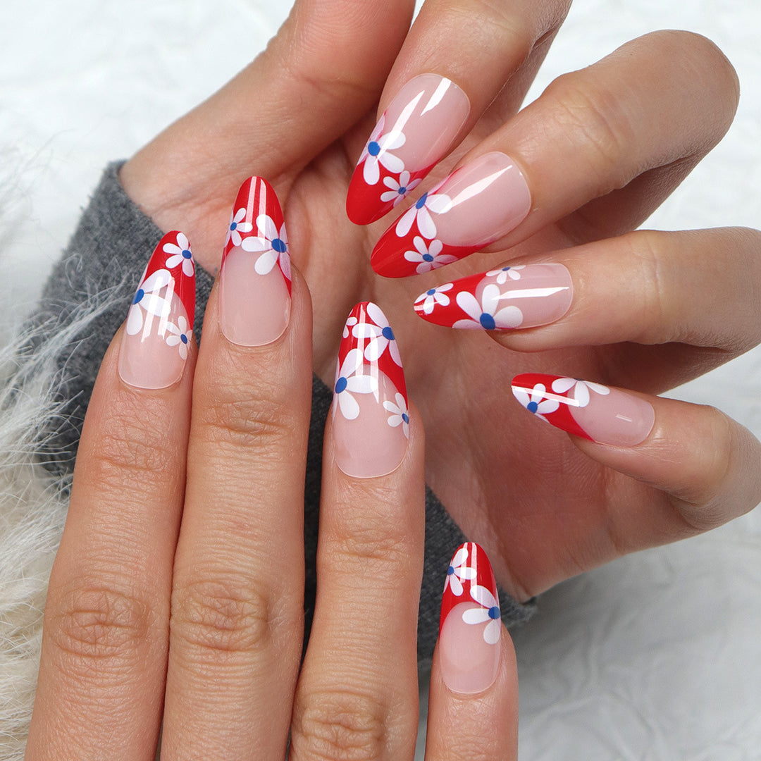 Floral Patterned Stiletto Press-On Nails Bowlift