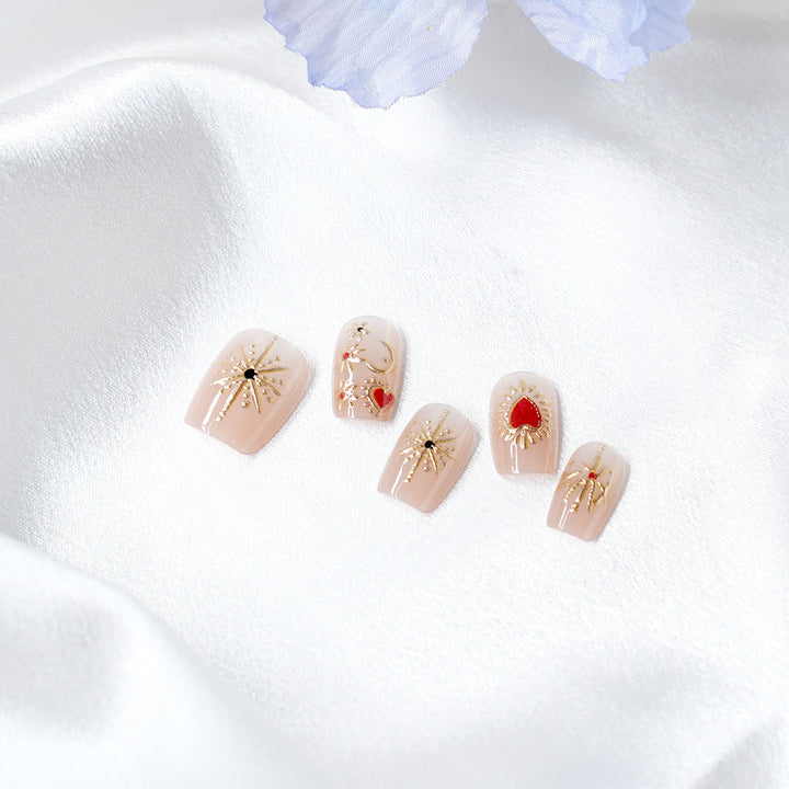 Artistic Press-On Nail Set with 3D Accents Bowlift