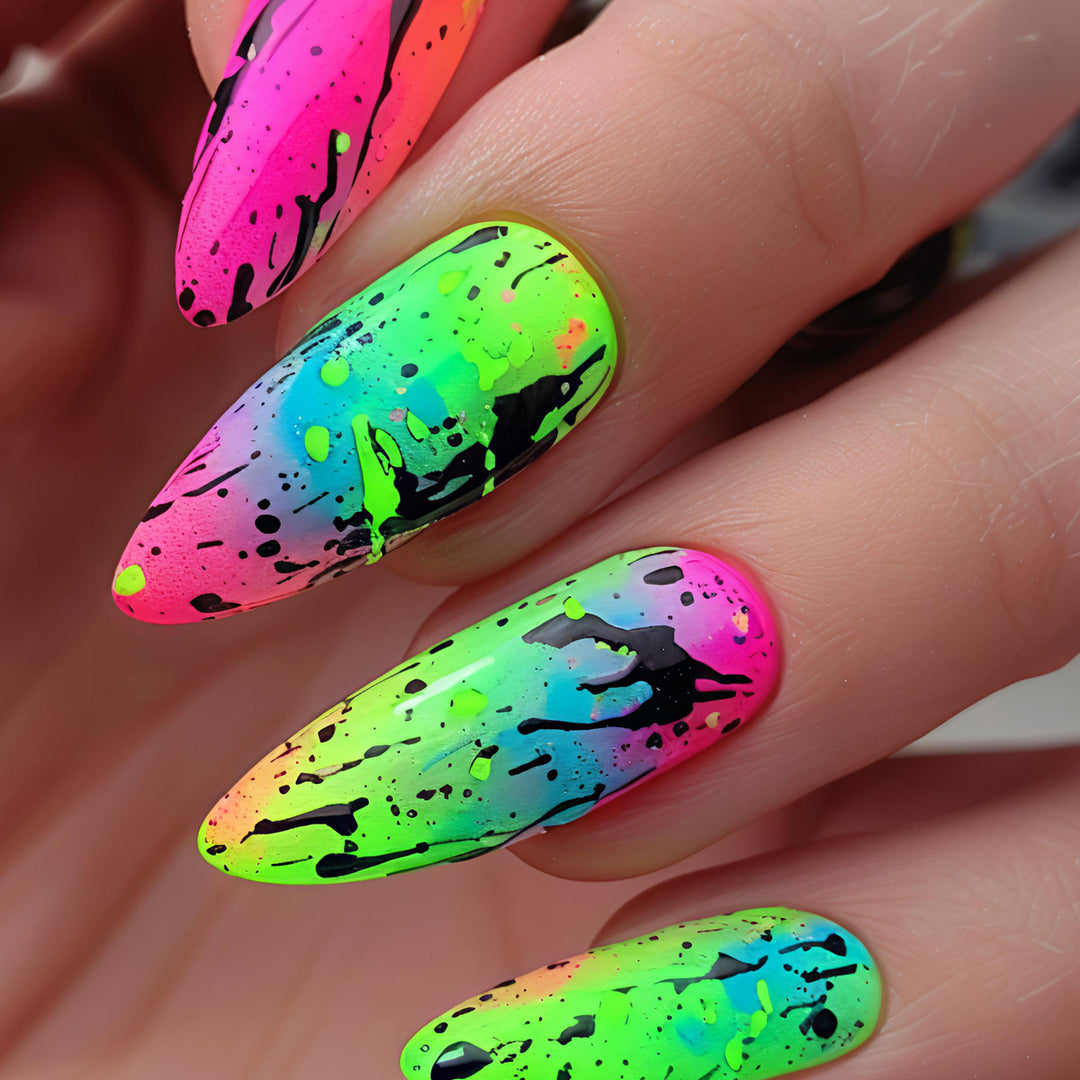 Artistic Neon Splash Nail Art Bowlift