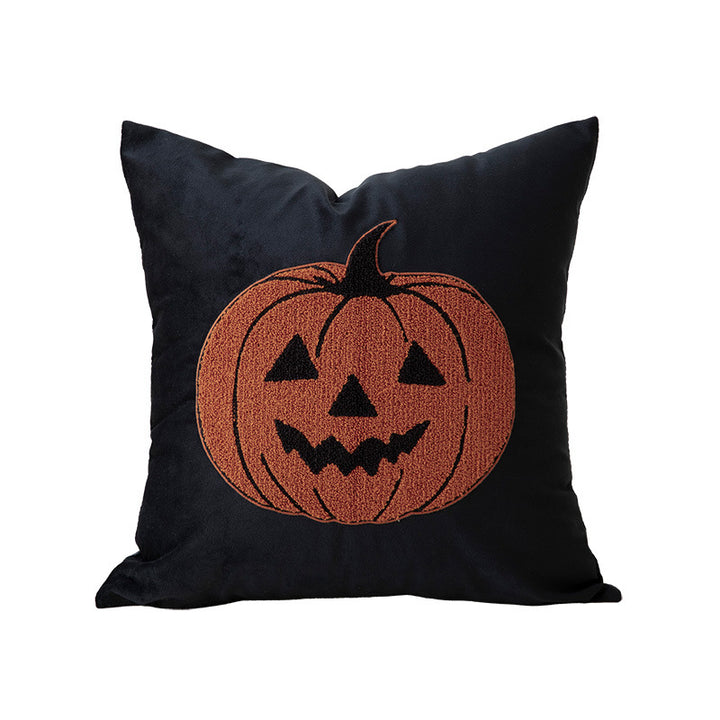 Square Decorative Pillow with Embroidered Halloween Ghost and Boucle Surface Bowlift