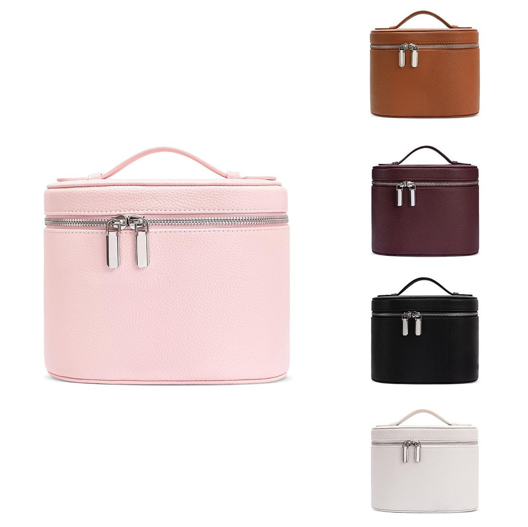 Cosmetic bag with practical carrying handle and double zipper Bowlift