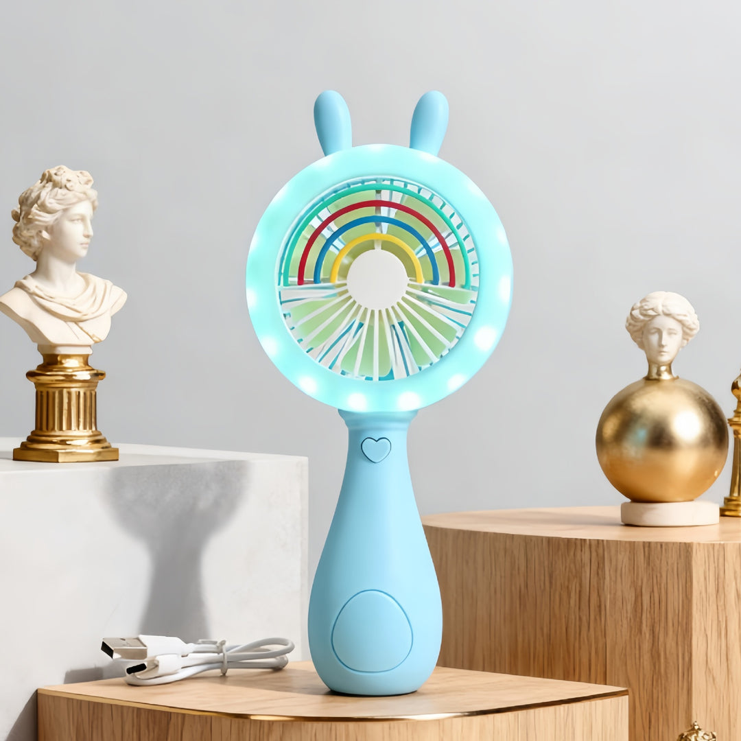 Ladies Portable Mini Fan with LED Lighting and Movable Elements Bowlift