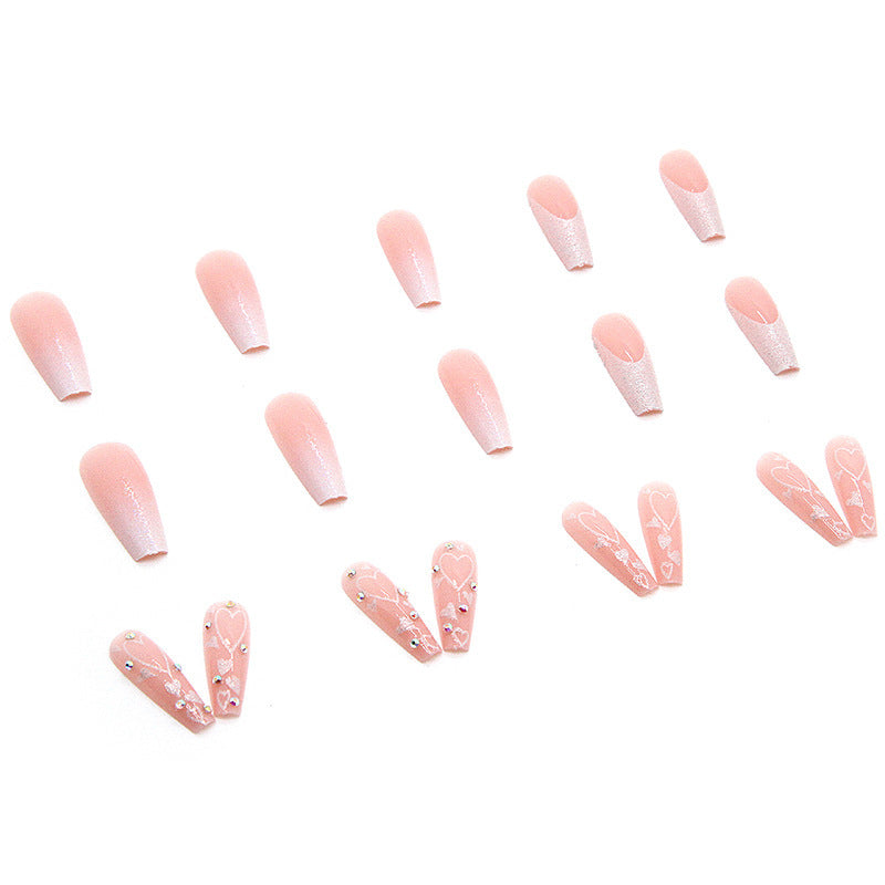Elegant artificial nail tips with heart and glitter pattern Bowlift