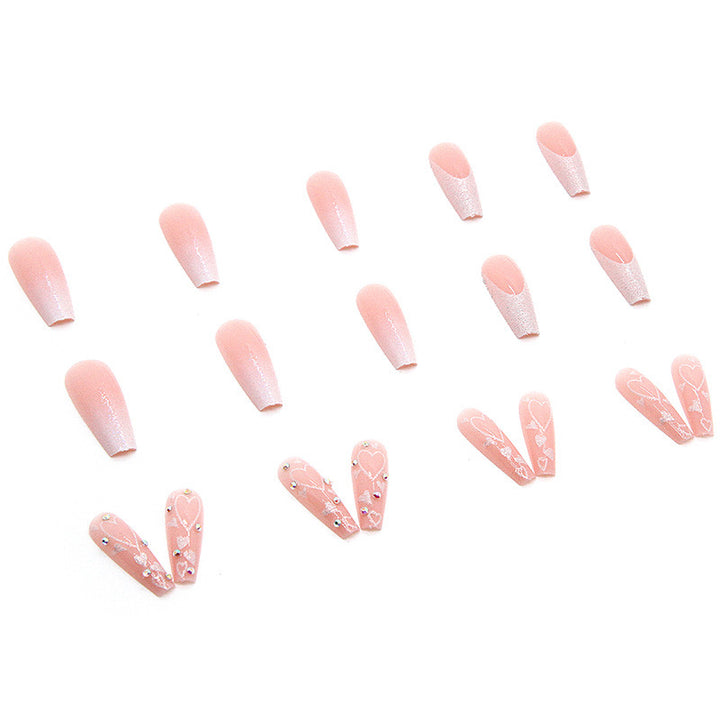 Elegant artificial nail tips with heart and glitter pattern Bowlift