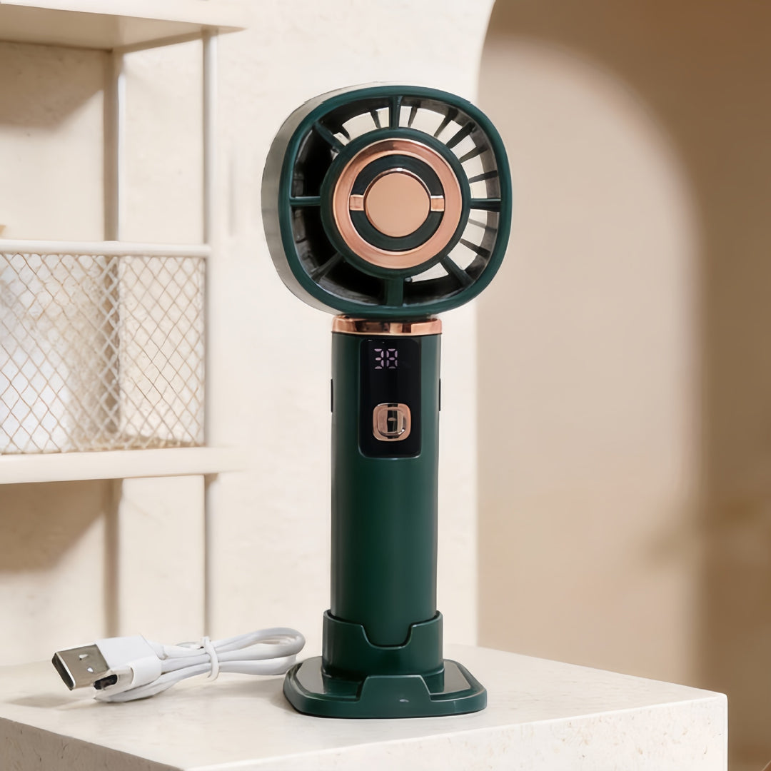 Women's Portable Hand Fan with LCD Temperature Display and USB Charging Function Bowlift