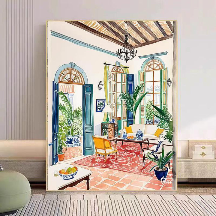 Cozy Living Room Watercolor Art Print Bowlift