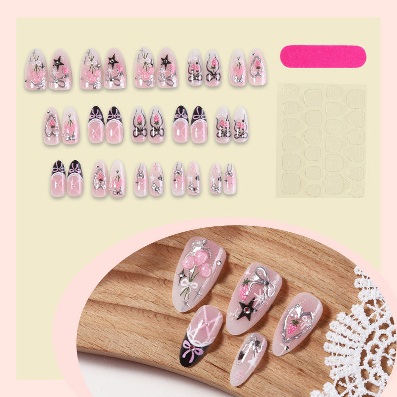 Decorative Press-On Nail Art Set with Bow and Star Designs Bowlift