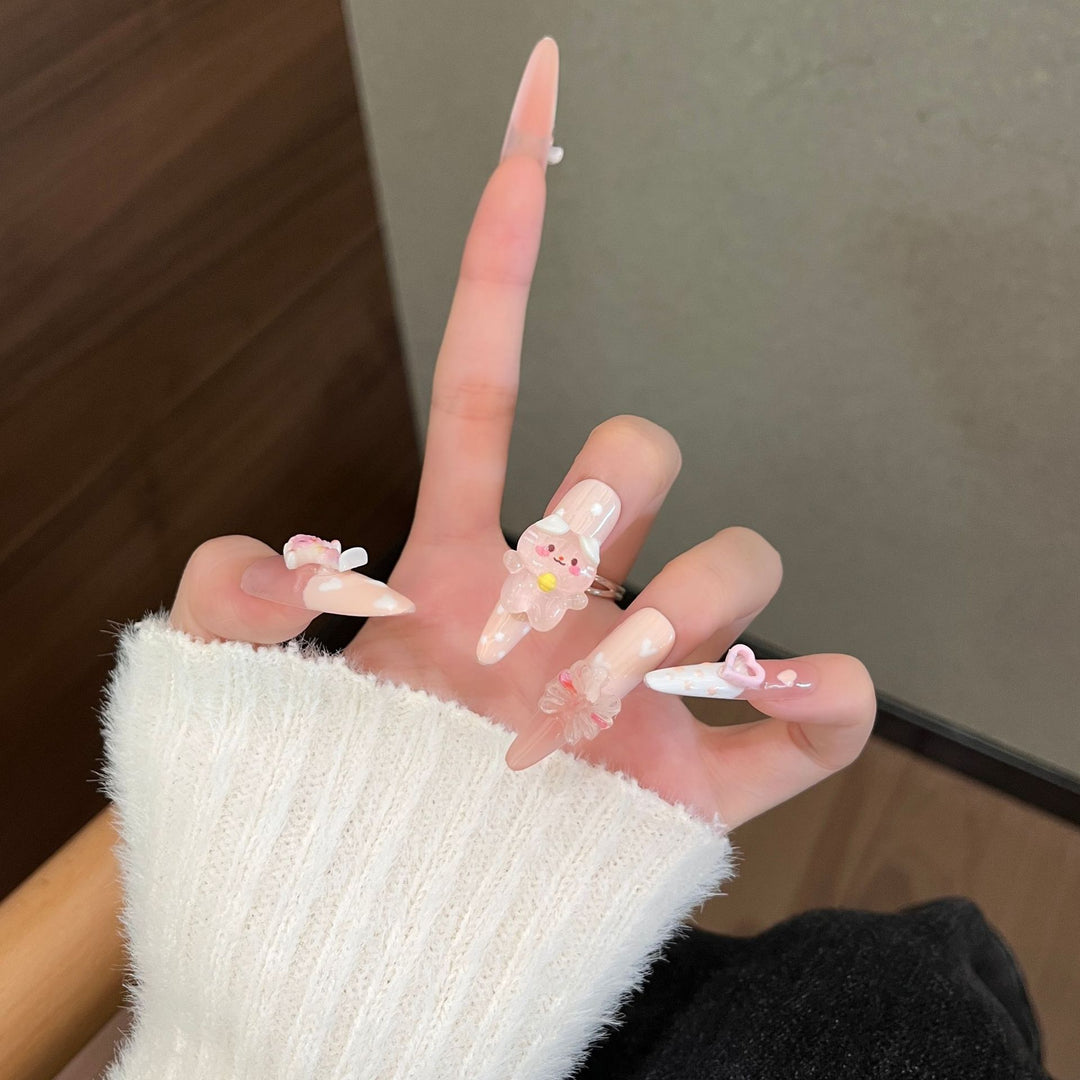 Whimsical 3D Character-Themed Press-On Nail Set Bowlift