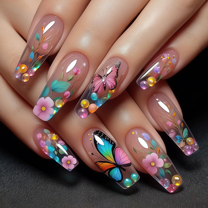 Artistic Butterfly Design Press-On Nail Set Bowlift
