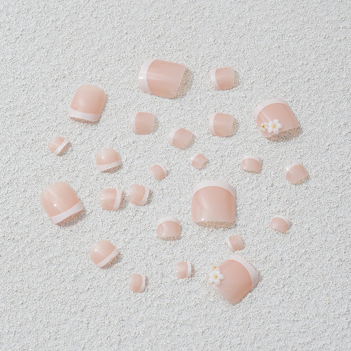 Artificial nail set with elegant flower and French tip designs Bowlift