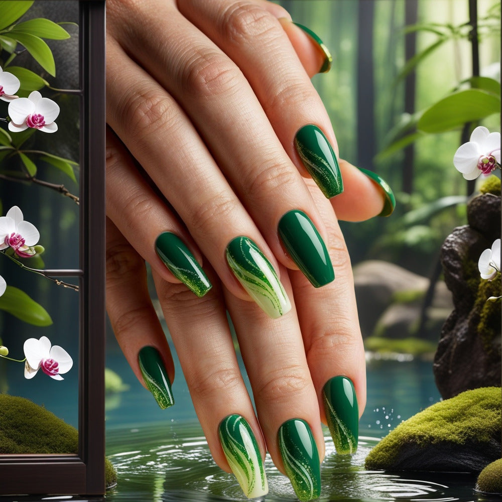 Creative nail art with green design Bowlift
