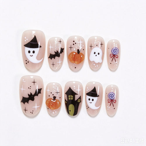 Halloween-Themed Artistic Press-On Nail Set Bowlift