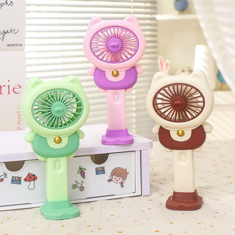 Women's Portable Mini Hand Fan with Animal Ears and USB Charging Function Bowlift