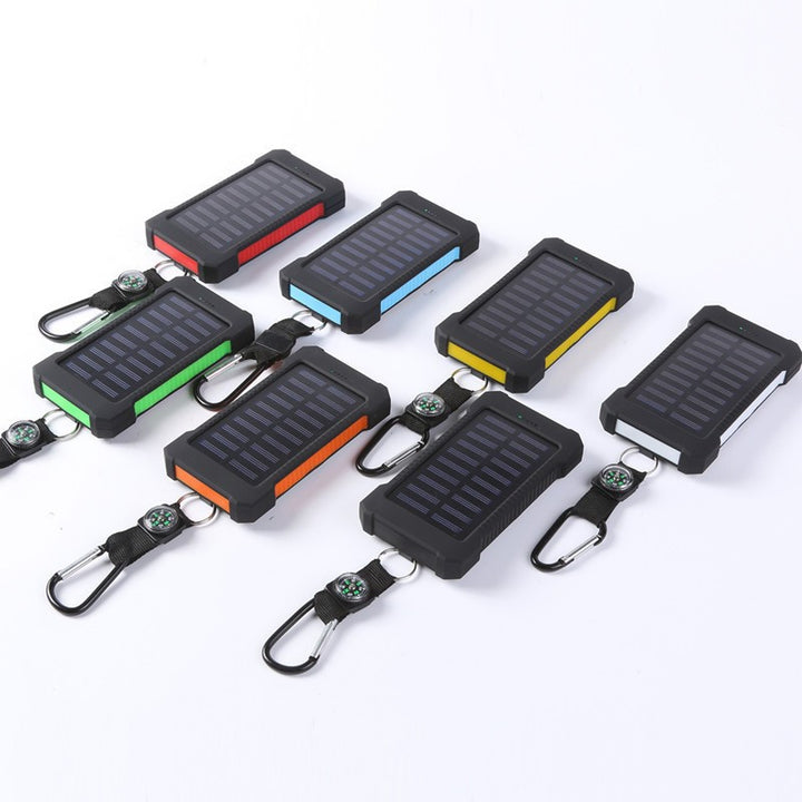 Solar-powered power bank with integrated compass and carabiner hook Bowlift