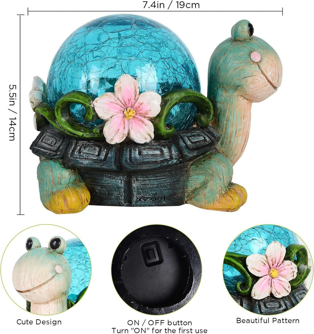 Solar Turtle Succulent Planter With LED Lights Textured Resin Garden Statue Bowlift