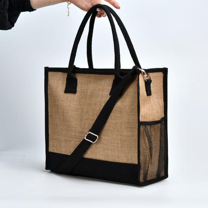 Spacious shopping bag made of sturdy jute with mesh side pockets Bowlift