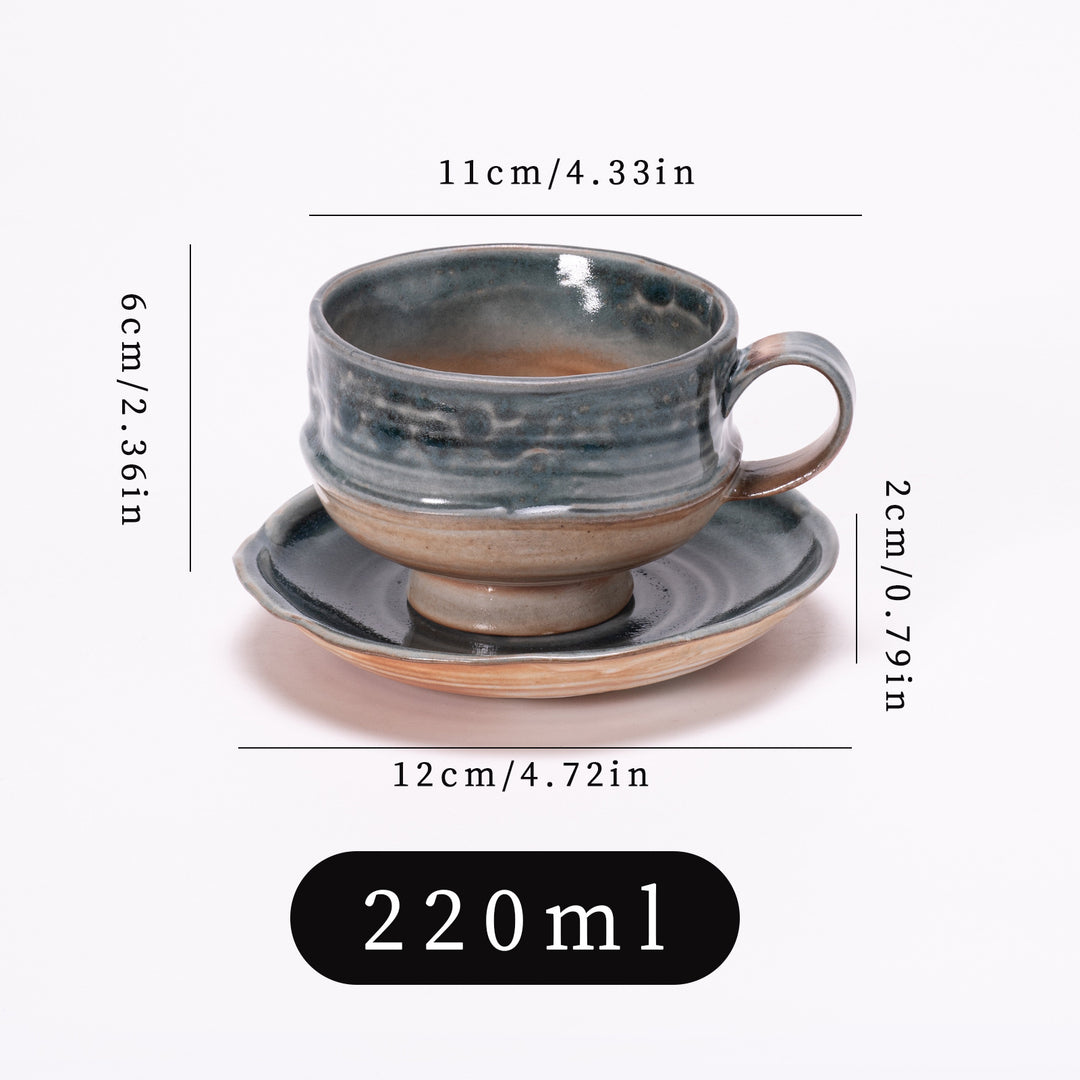 Handcrafted Glazed Footed Ceramic Teacup & Saucer Set Bowlift