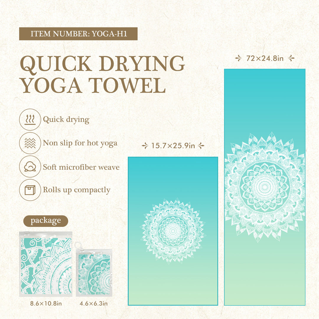 Quick-Drying Non-Slip Microfiber Yoga Towel with Mandala Grip Pattern Bowlift