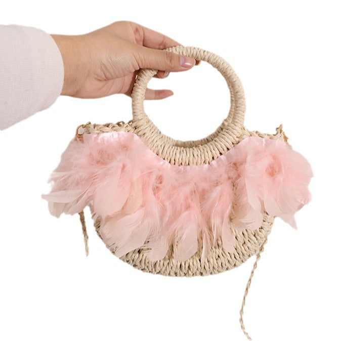 Elegant Basket Bag with Delicate Feather Details Bowlift
