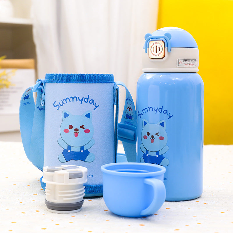 Insulated drinking bottle with practical carrying strap and cheerful cat motif Bowlift