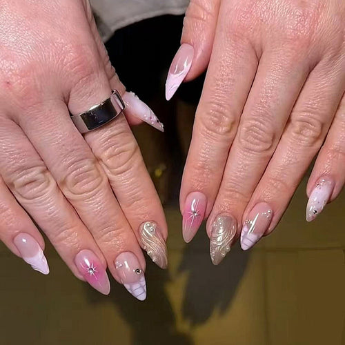 Artful Nail Extensions with Glitter and Shell Motifs Bowlift