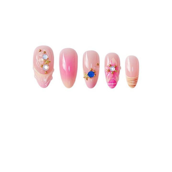 Artistic Press-On Nail Set with Floral and 3D Accents Bowlift