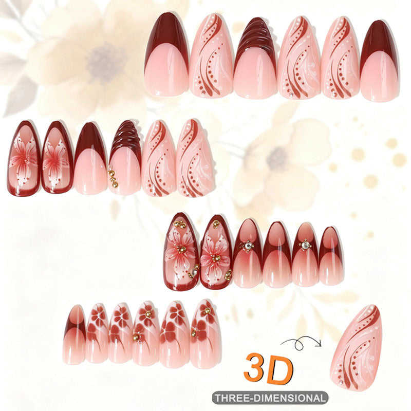 Premium Floral Design Press-On Nail Tips Set Bowlift
