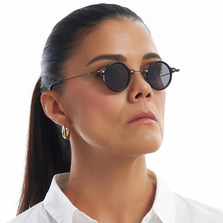 Women's round sunglasses with stylish metal frame and large blue lenses Bowlift