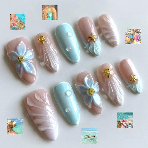 Tropical-Inspired Decorative Press-On Nail Art Bowlift