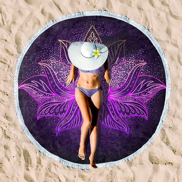 Round beach towel with colorful tropical motif Bowlift