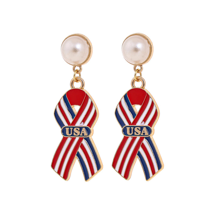 Ladies' eye-catching statement earrings with pearl stud and USA number pendant Bowlift