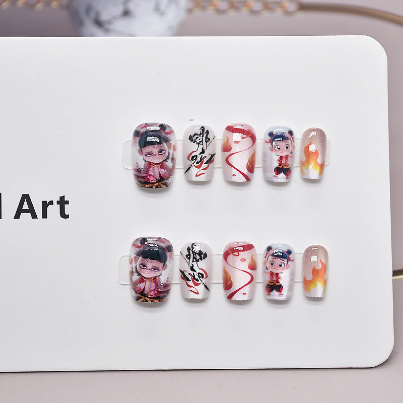 Cartoon-Themed Press-On Nail Art Bowlift