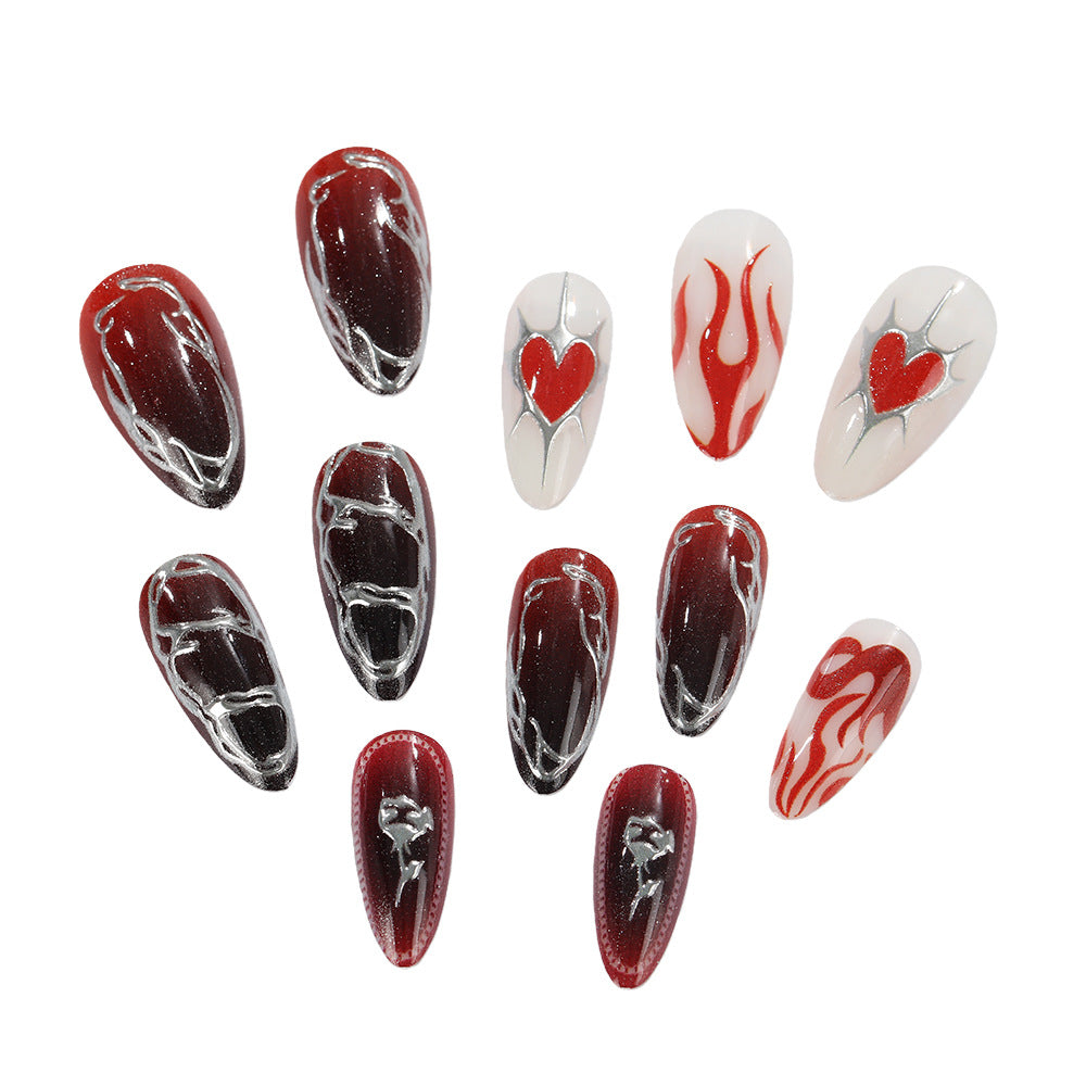 Stylish artificial nails with creative heart and flame designs Bowlift