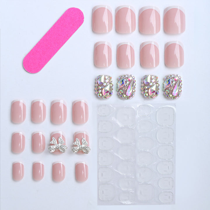 Elegant Gel Nails with Glitter Stone Bowlift