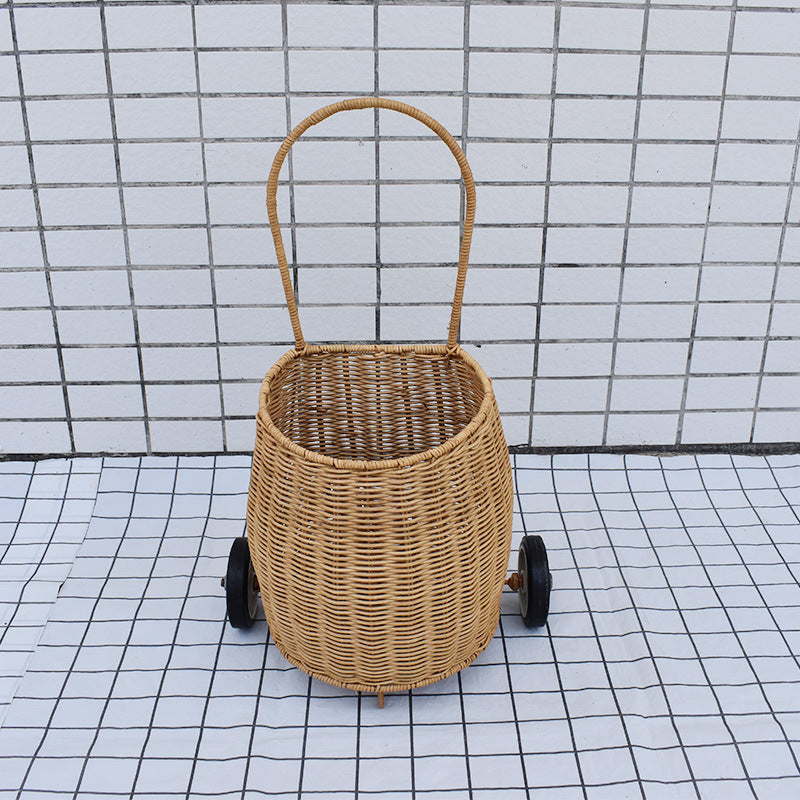 Decorative Woven Rolling Storage Basket Bowlift
