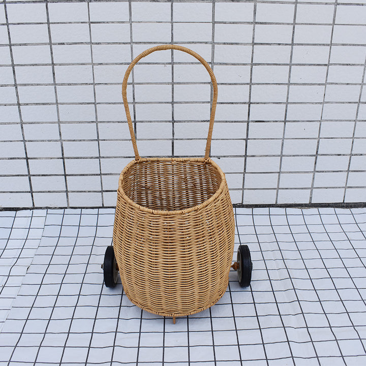 Decorative Woven Rolling Storage Basket Bowlift