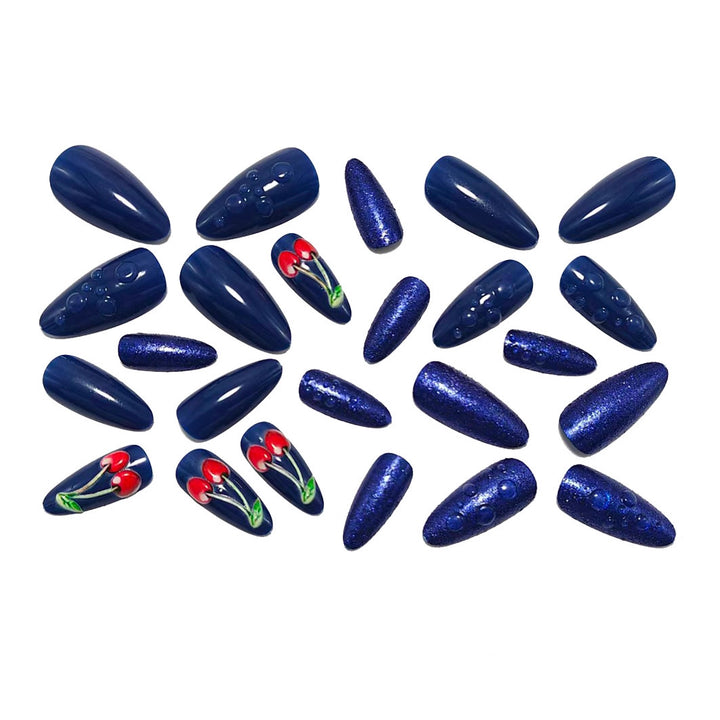 Artistic water droplet and cherry motifs artificial nails Bowlift