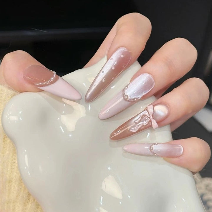 Artificial nail set with elegant tips and crystal accents Bowlift