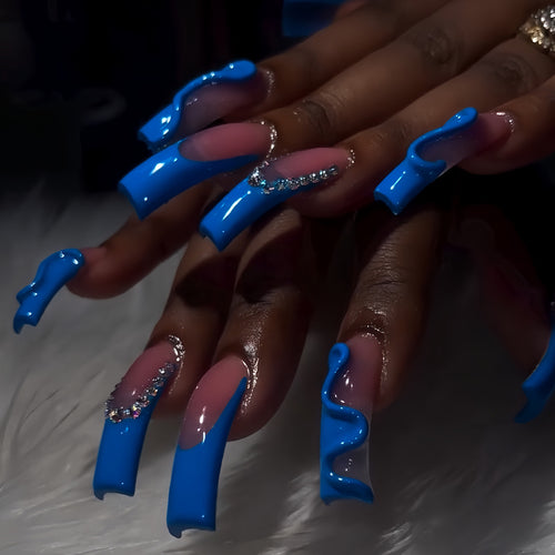 Decorative Long Acrylic Press-On Nails with Rhinestone Accents Bowlift